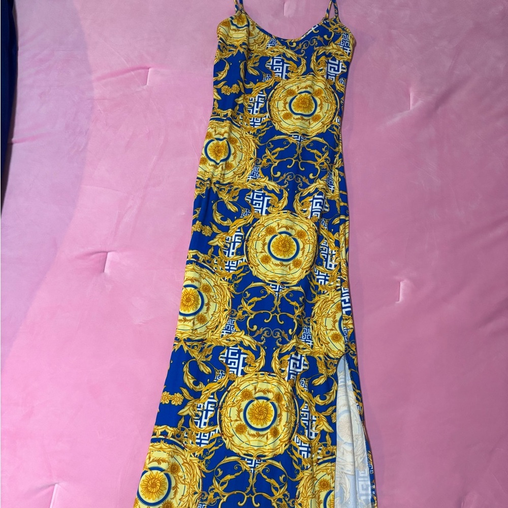 Versace Inspired Blue and Gold Dress